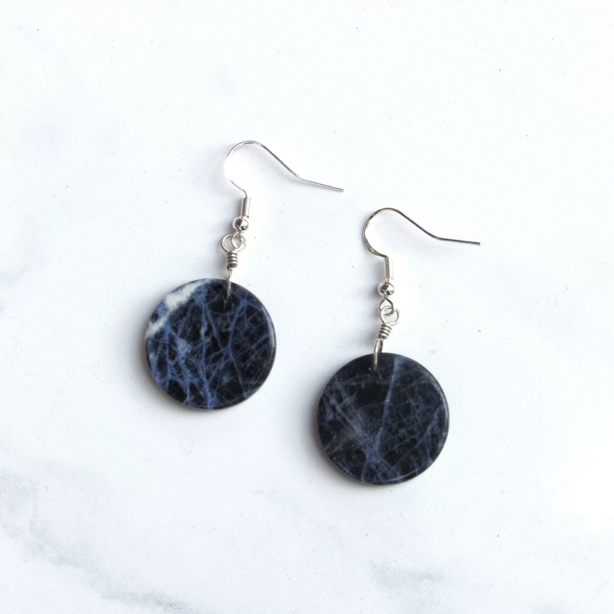 Sodalite gemstone Hand Wrapped Sterling Silver Drop Earrings