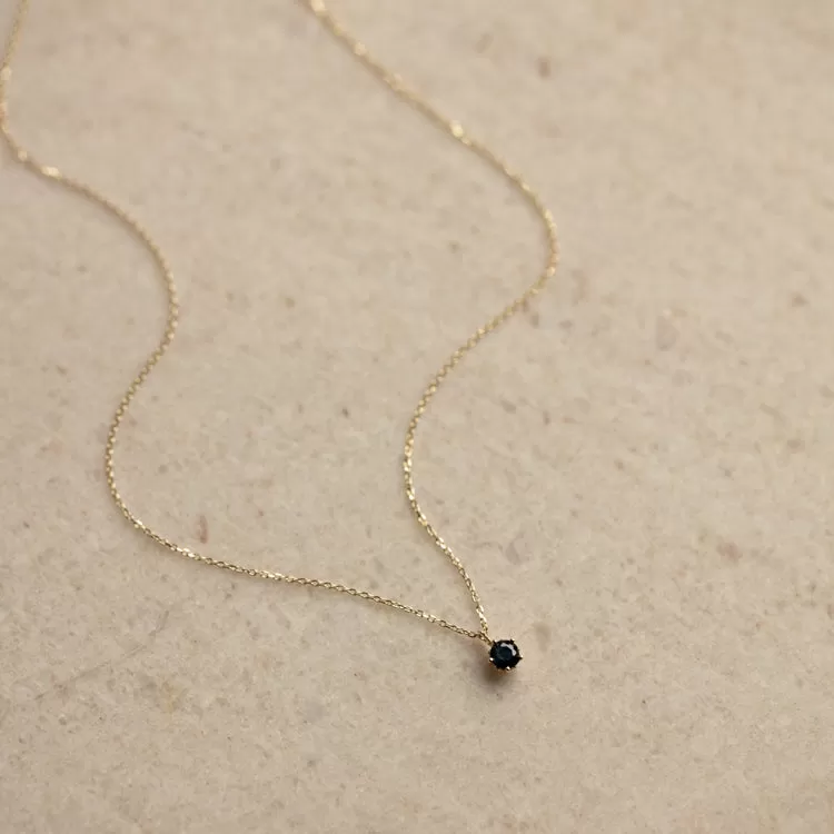 Solid Gold Blue Sapphire New Moon Necklace for Intuition