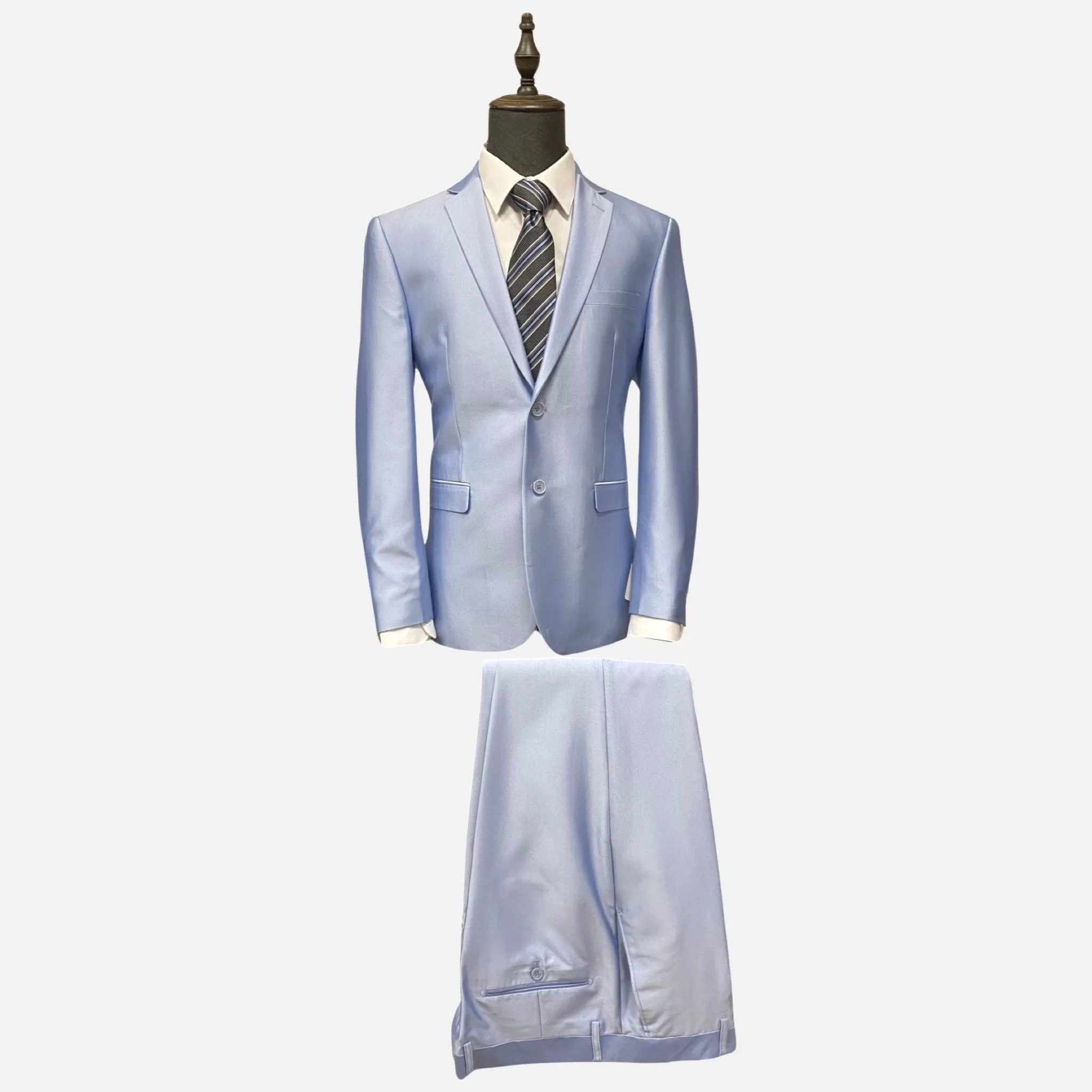 Sophisticated Light Blue Slim Fit Suit - Notch Lapel, Double Vents