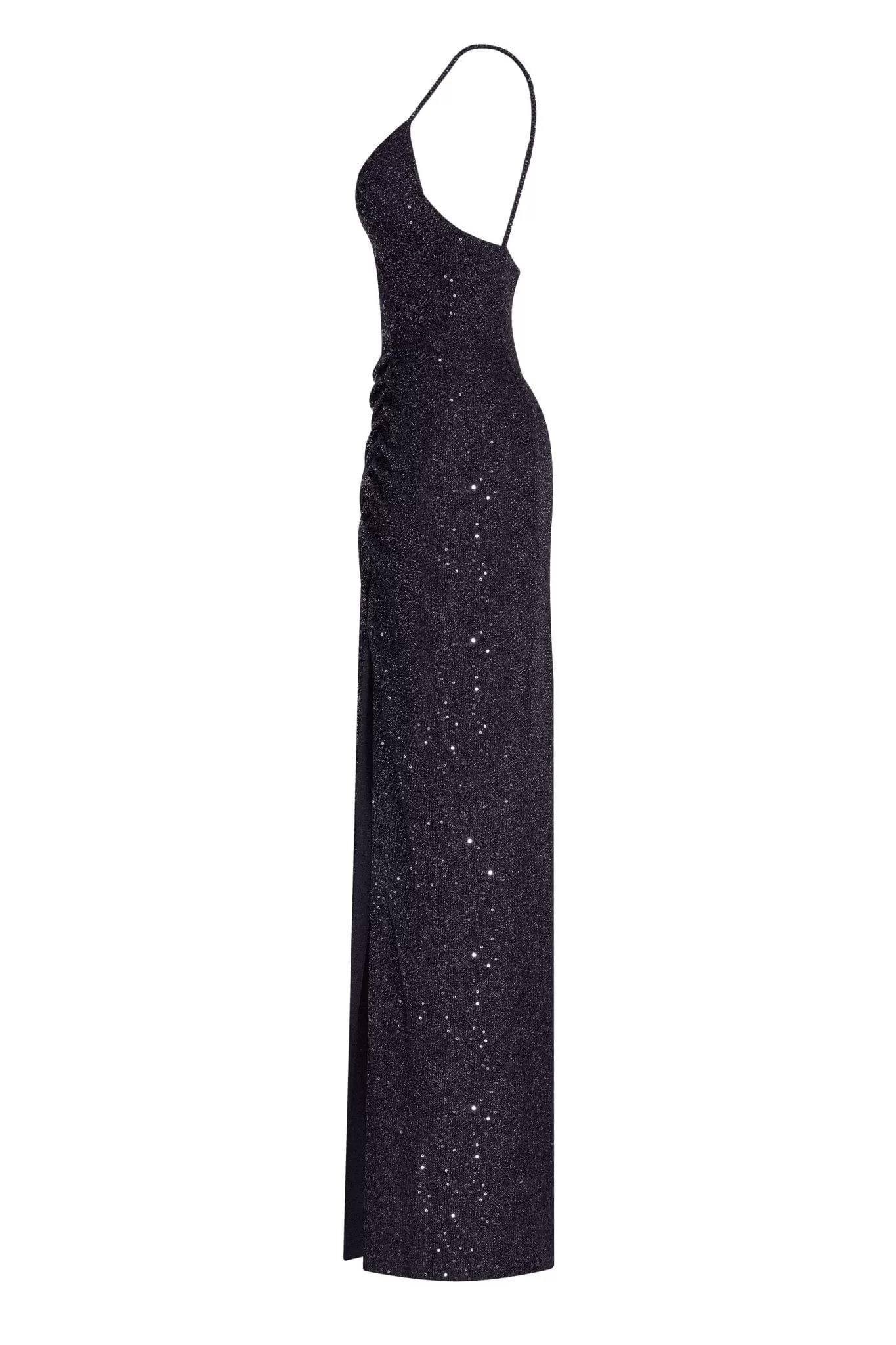 Spectacular sequined maxi gown on long spaghetti straps