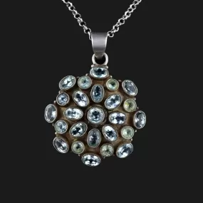 Sterling Silver Blue Topaz Starburst Pendant Necklace