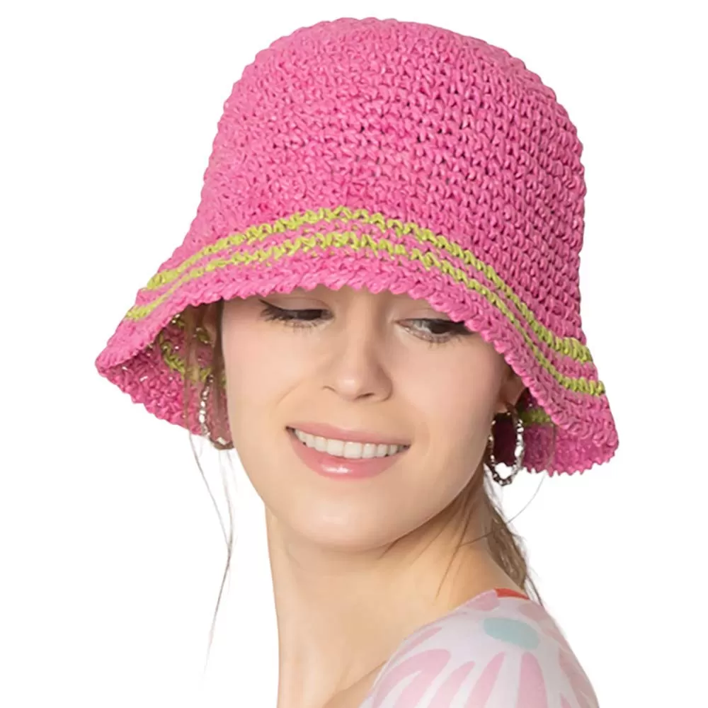 Stripe Straw Bucket Hat