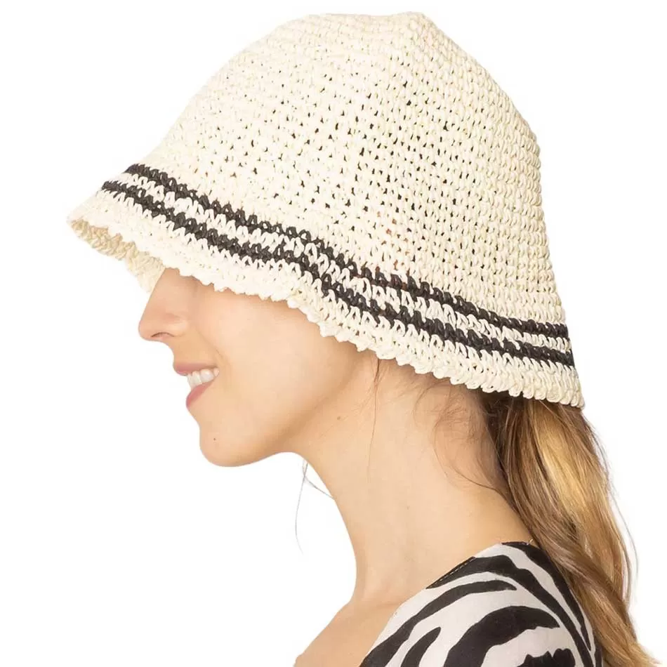 Stripe Straw Bucket Hat