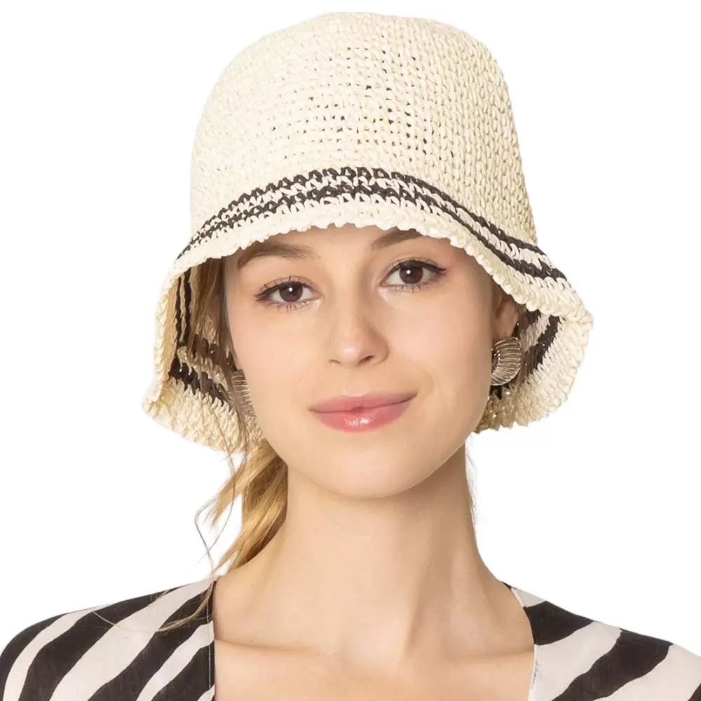 Stripe Straw Bucket Hat