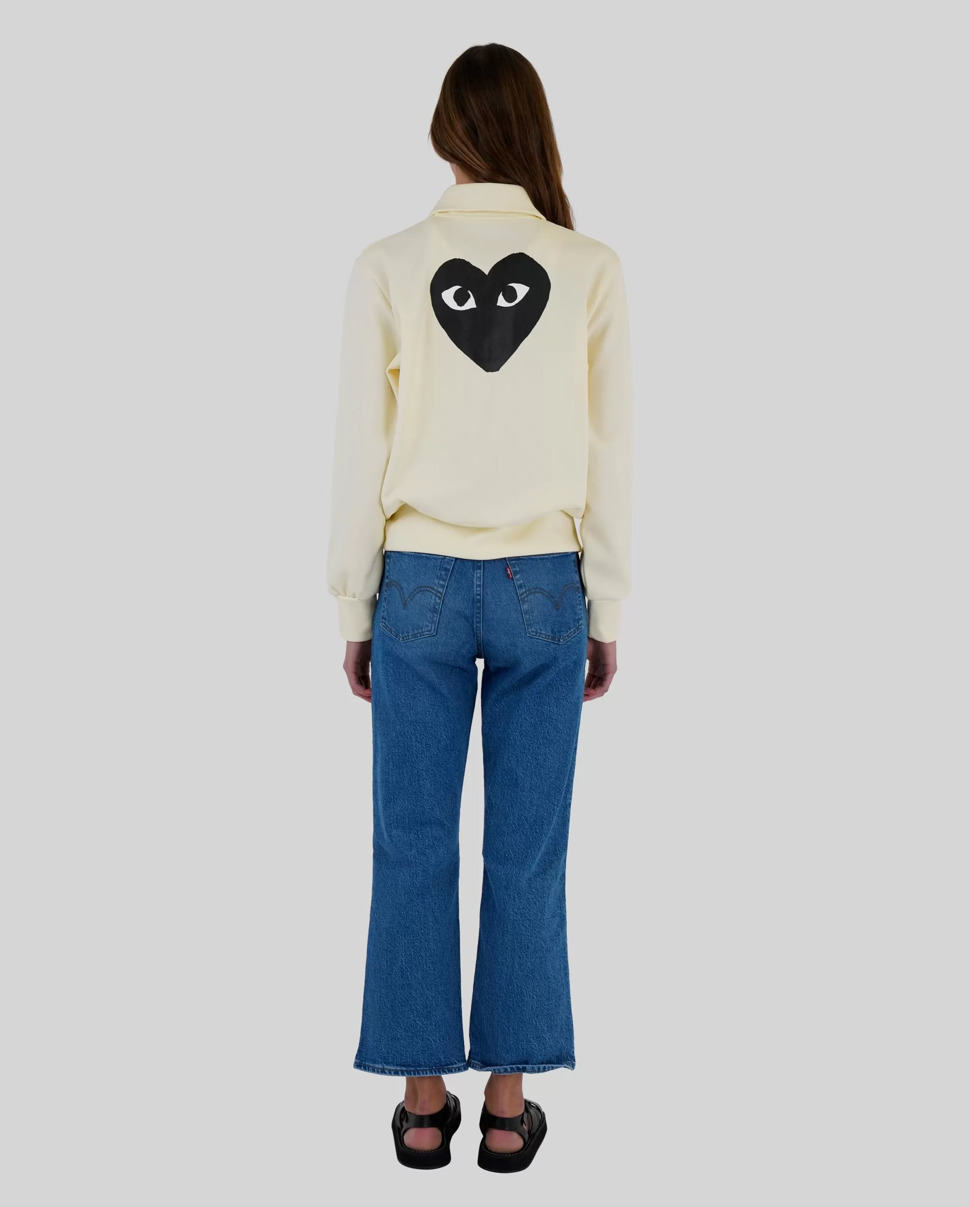 T256 BLACK HEART PRINT ON BACK ZIP UP SWEATSHIRT /  IVORY