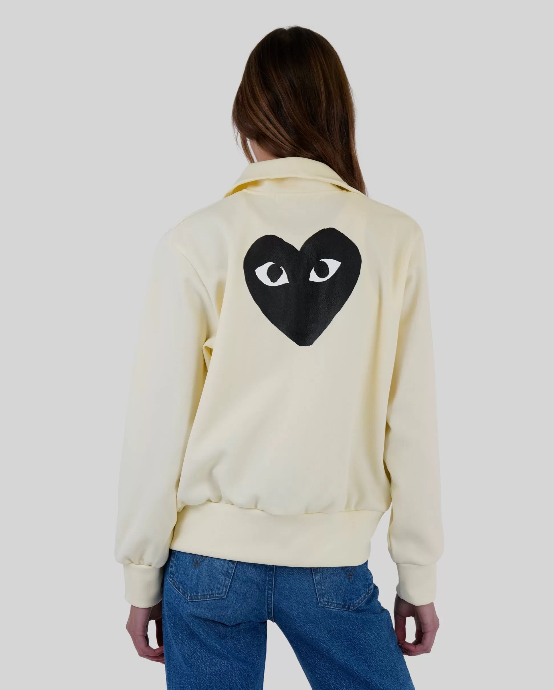 T256 BLACK HEART PRINT ON BACK ZIP UP SWEATSHIRT /  IVORY