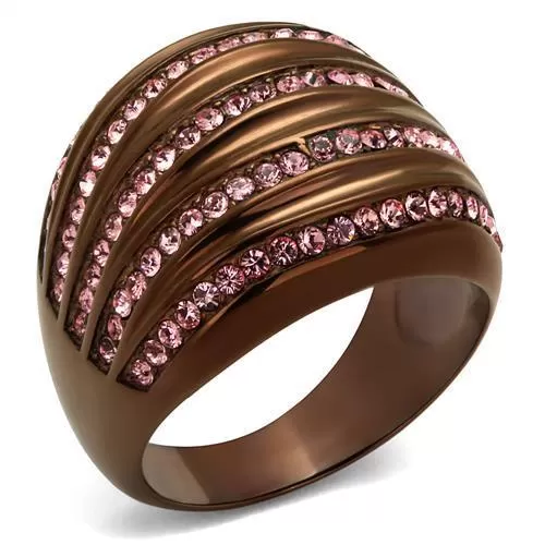 TK1789LC IP Coffee light Stainless Steel Ring with Top Grade Crystal in Light Rose