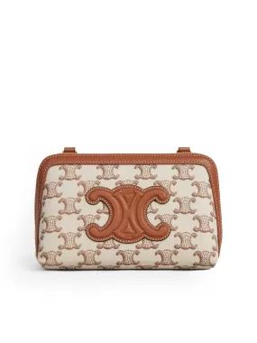 TRIOMPHE CUIR CLUTCH WITH CHAIN IN TRIOMPHE PRINT FABRIC AND WHITE CALF LEATHER