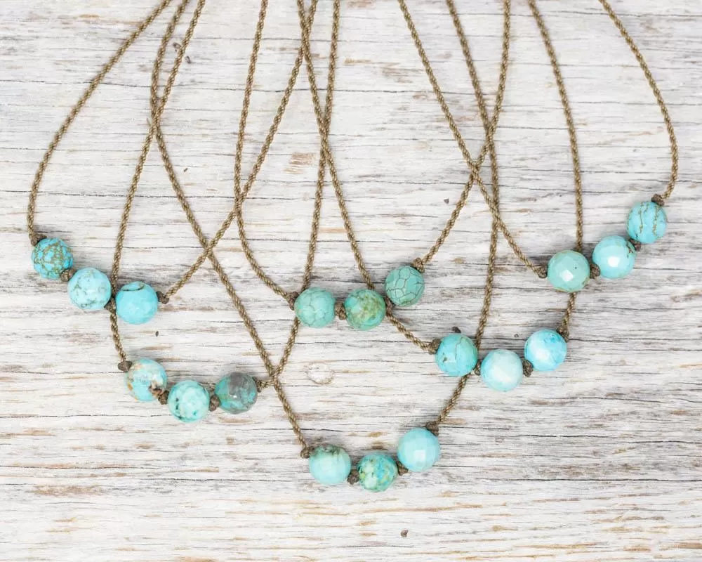 Triple Knotted Necklace- Turquoise Howlite Faceted