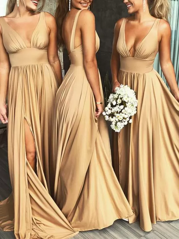 V Neck Lone Bridesmaid Dress Cheap Long Bridesmaid Dress #ER015