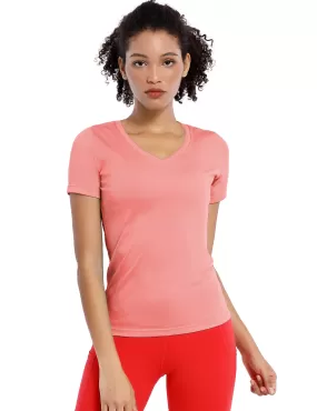 V-Neck Short Sleeve Athletic Shirts coral_yogastudio