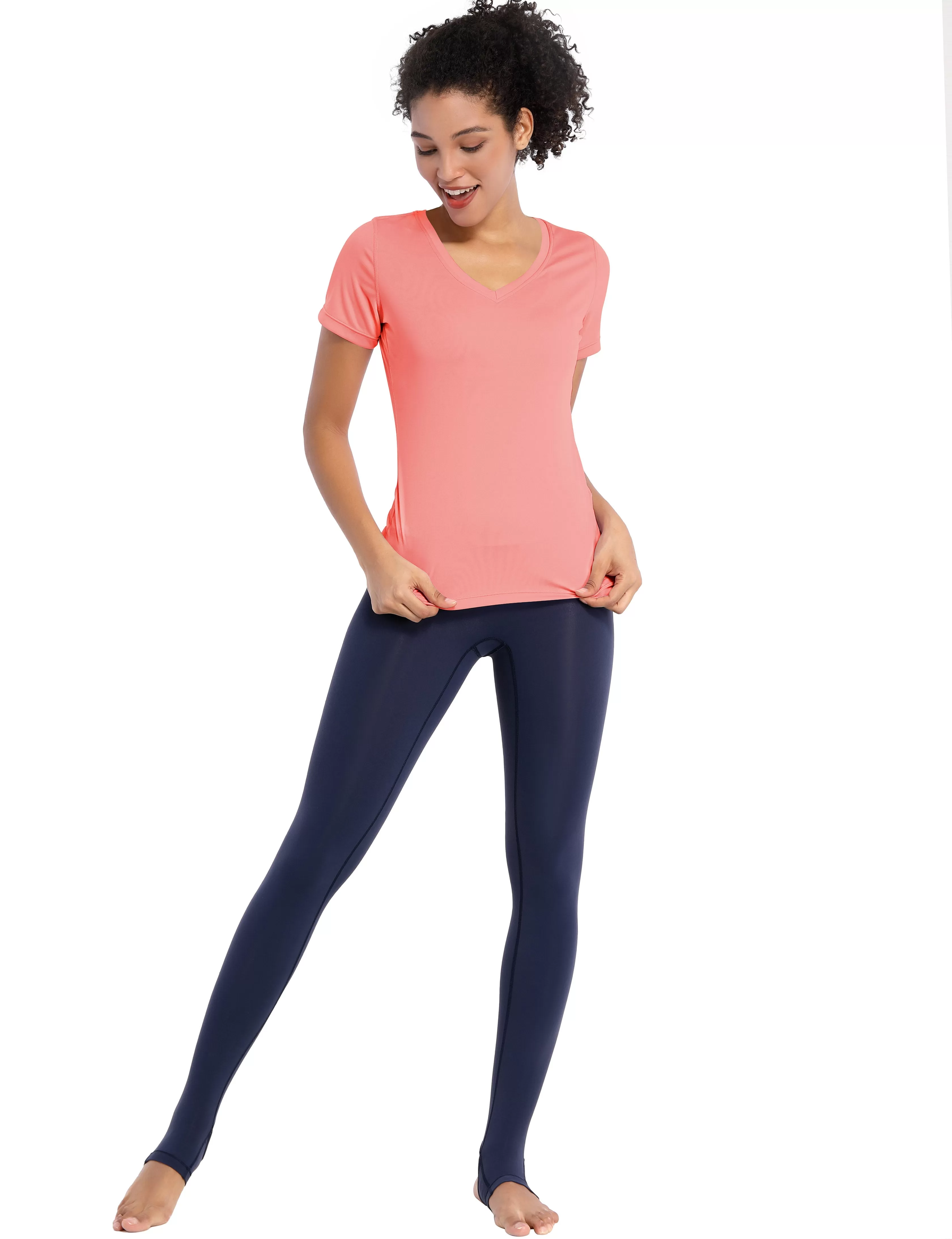 V-Neck Short Sleeve Athletic Shirts coral_yogastudio