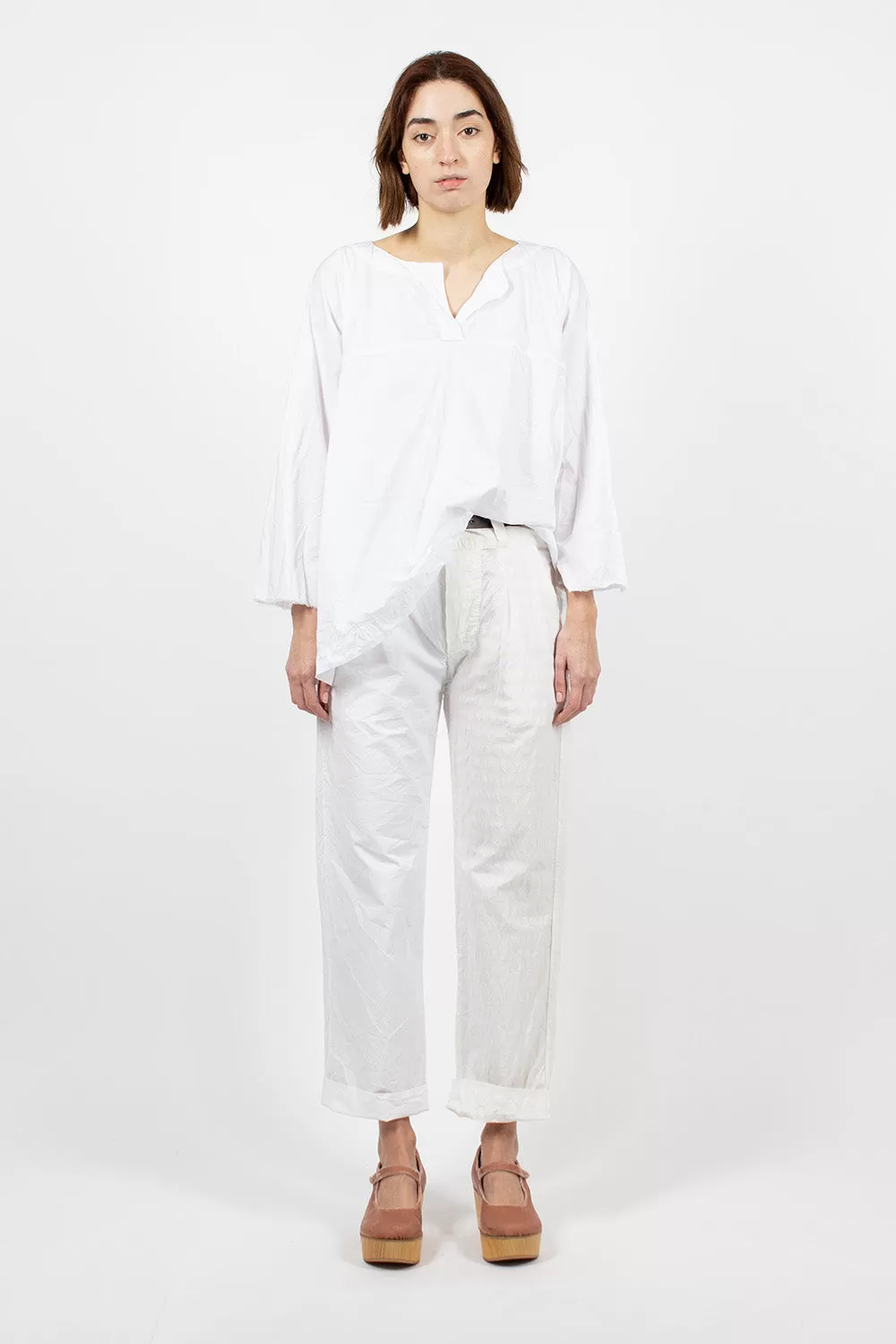 Washed Cotton Straight Leg Pant White