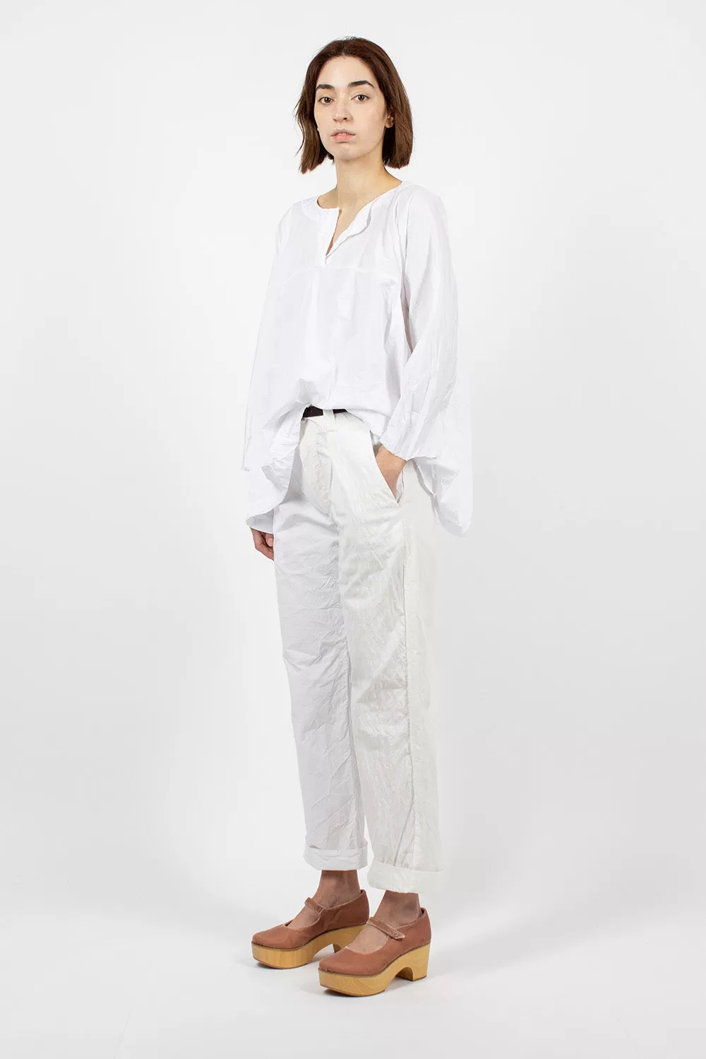 Washed Cotton Straight Leg Pant White