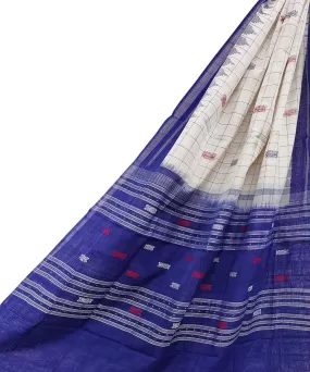 White blue handwoven cotton sambalpuri ikat dupatta