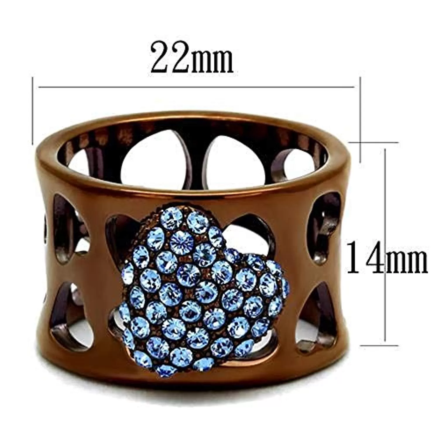 WildKlass Stainless Steel Ring IP Coffee Light Women Top Grade Crystal Aquamarine