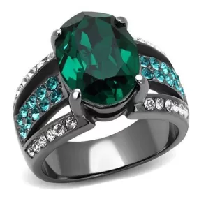 WildKlass Stainless Steel Ring IP Light Black (IP Gun) Women Top Grade Crystal Emerald