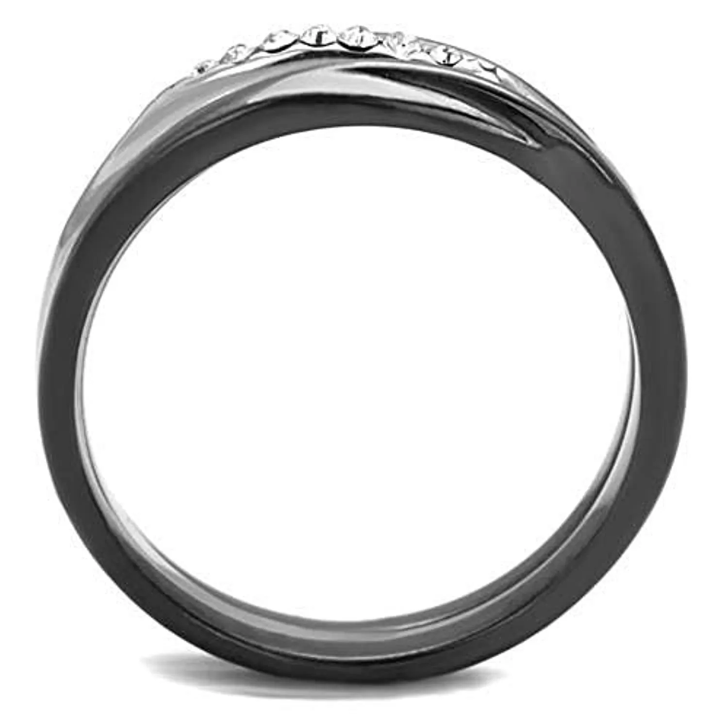 WildKlass Stainless Steel Ring Two Tone IP Light Black (IP Gun) Women Top Grade Crystal Clear