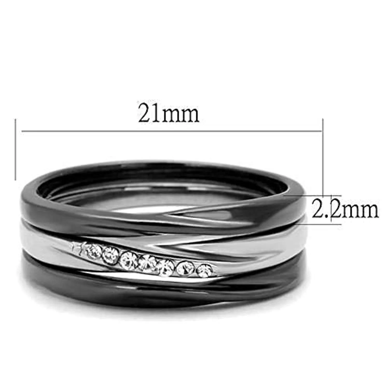 WildKlass Stainless Steel Ring Two Tone IP Light Black (IP Gun) Women Top Grade Crystal Clear