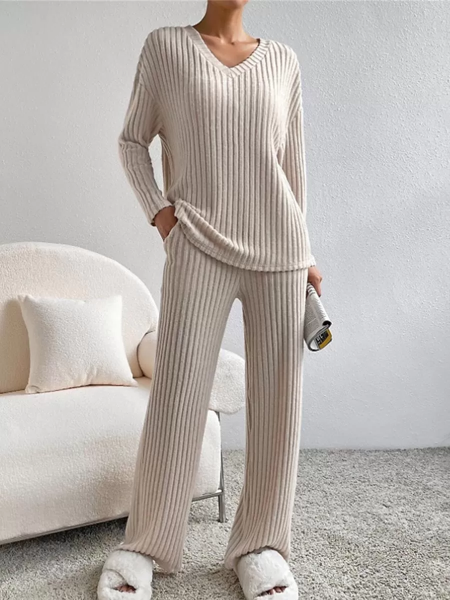 Women's Cozy Knit Drop Shoulder Tee and Pant Lounge Set