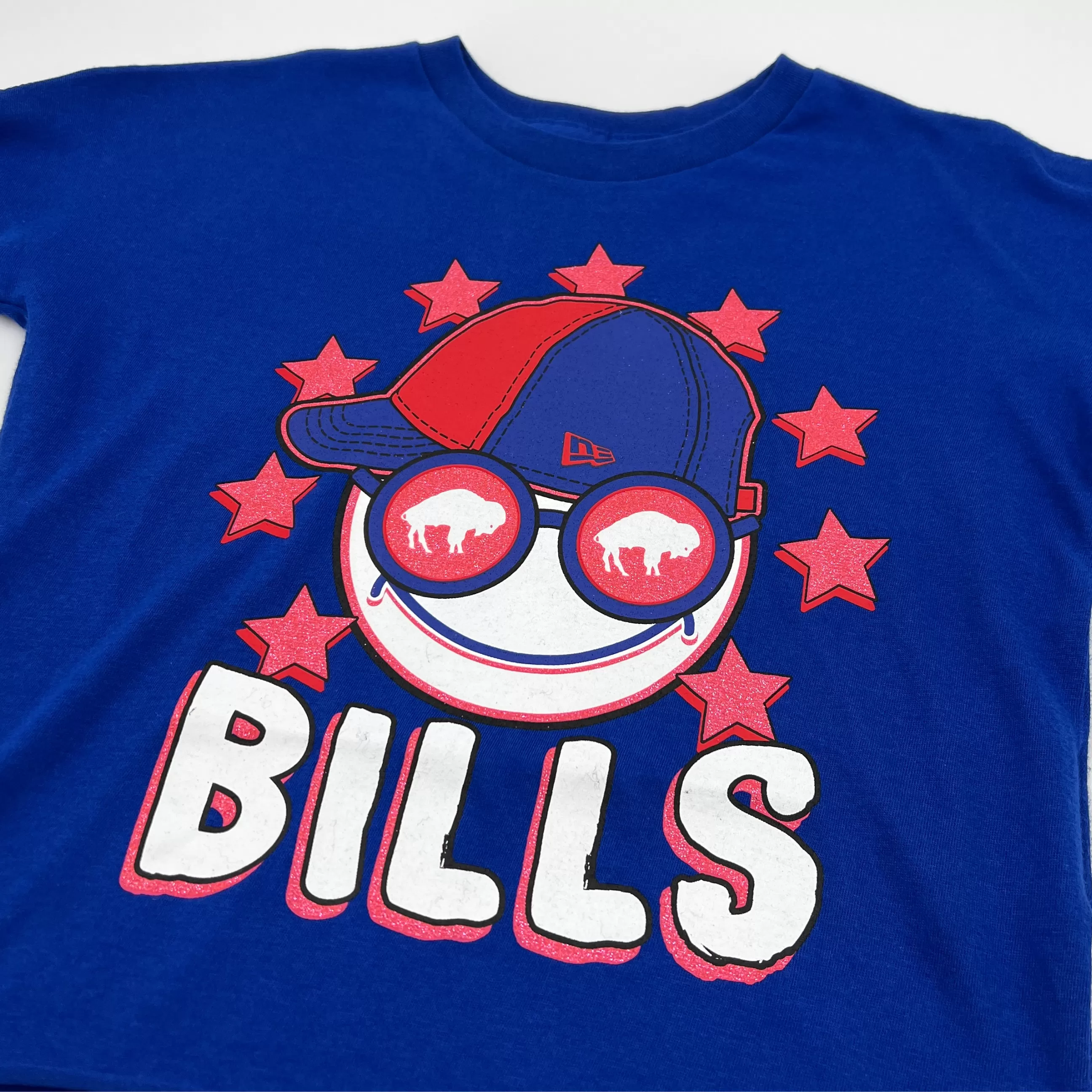 Youth Girls New Era Bills Royal With Happy Fan Short Sleeve Shirt