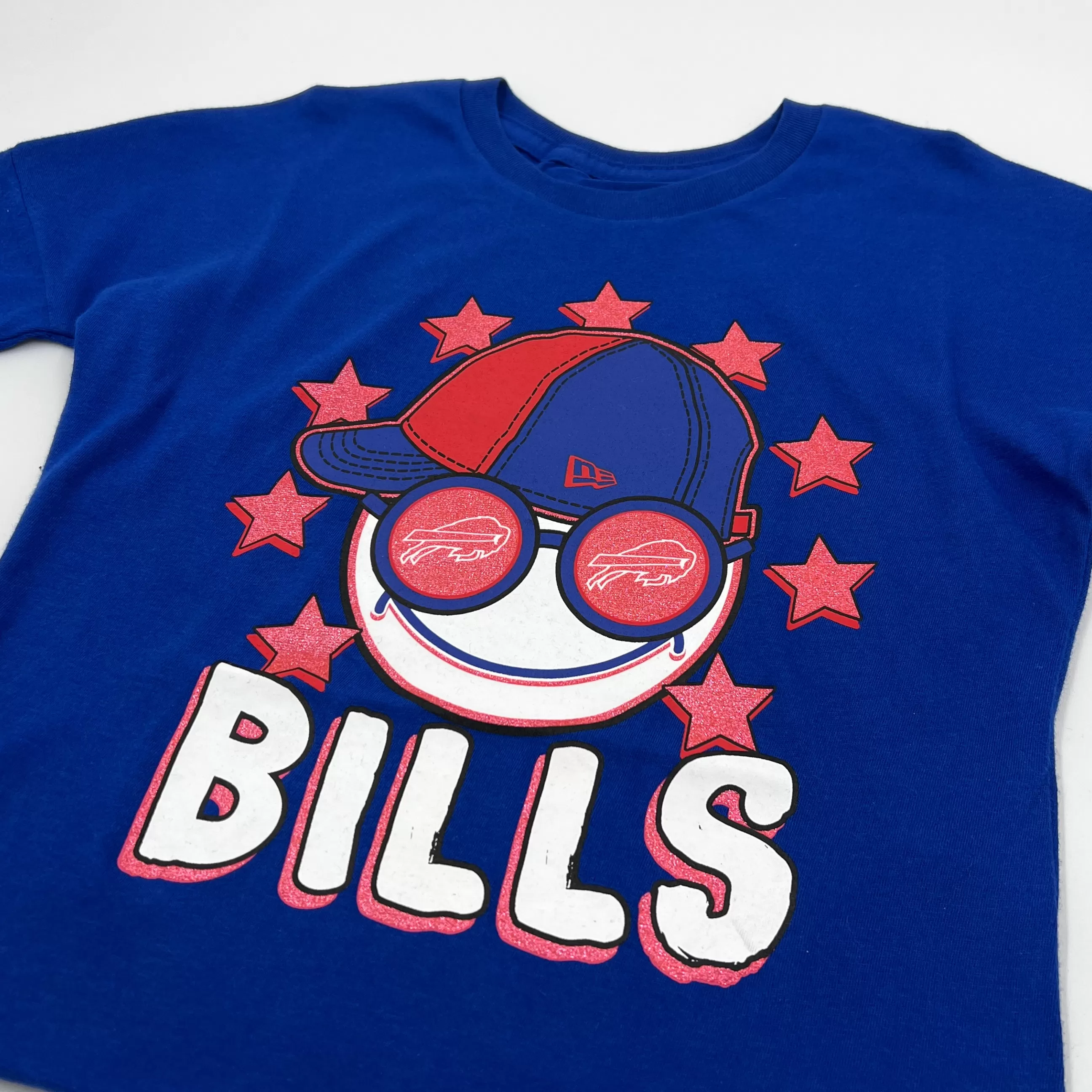 Youth Girls New Era Bills Royal With Happy Fan Short Sleeve Shirt